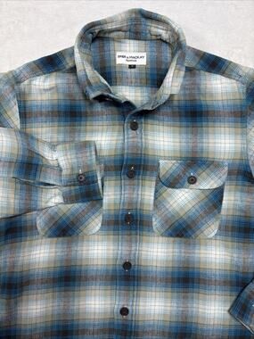 Spier & Mackay Handmade Flannel Shirt Medium Blue Cream Plaid Button Down